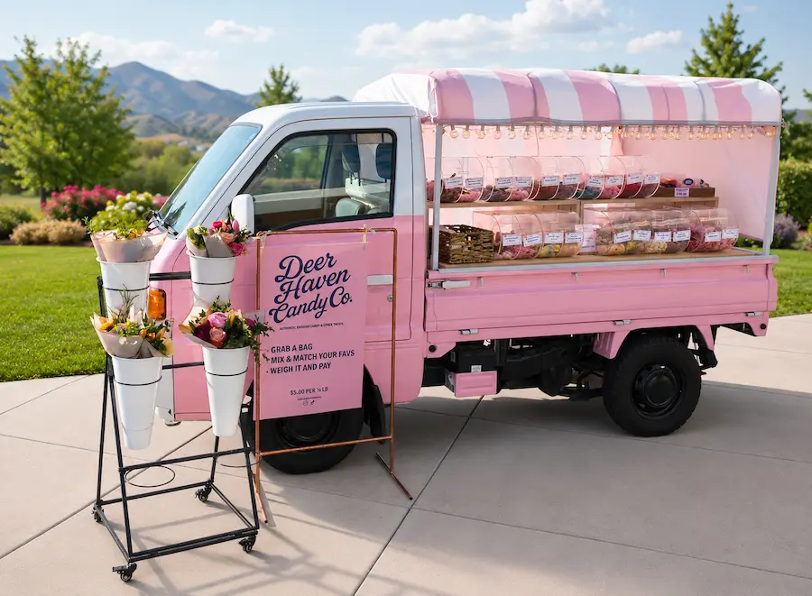 Swedish candy truck setup for a Utah wedding or outdoor event